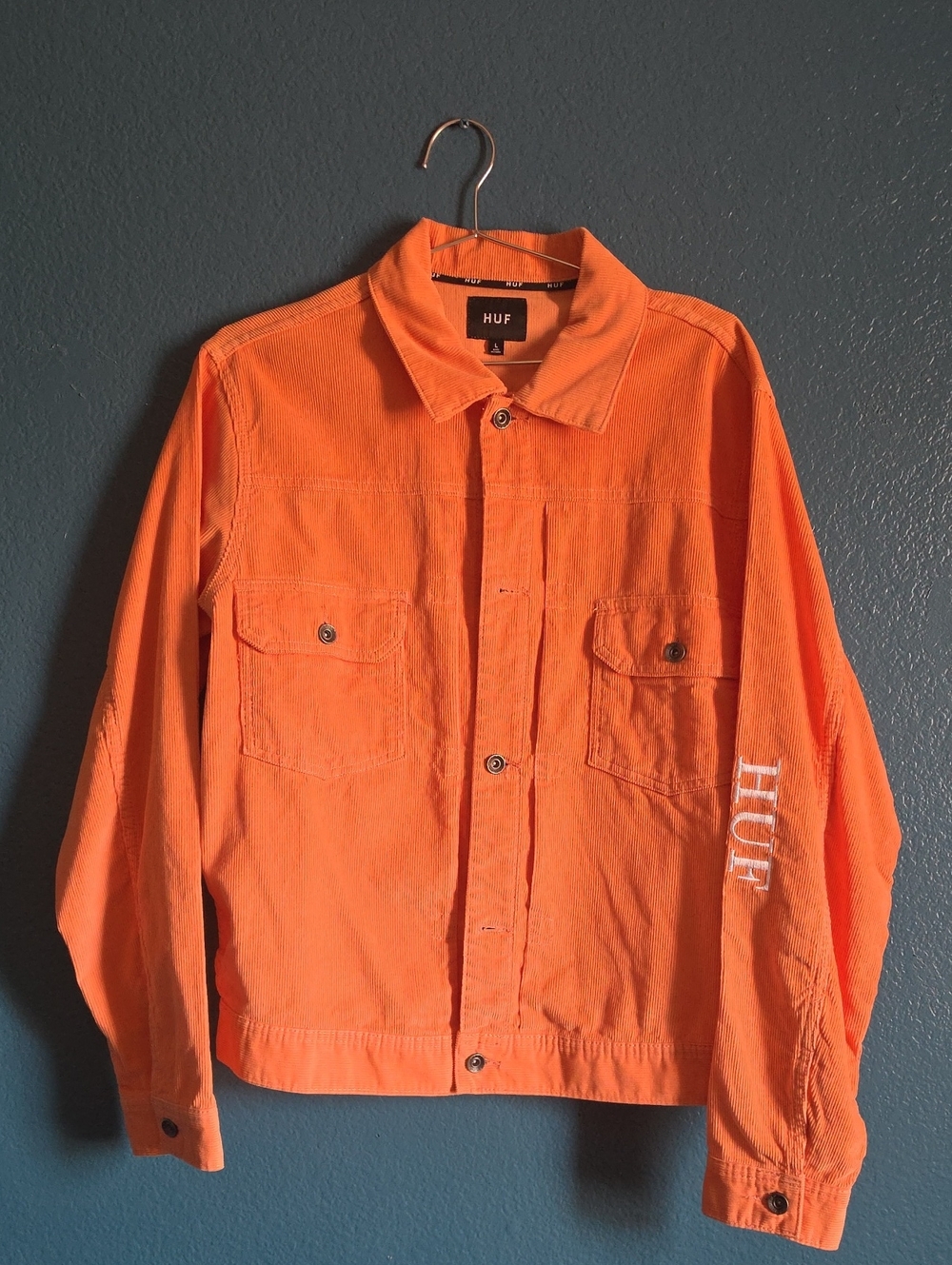 HUF Bright Orange Corduroy Shirt Jacket SIZE LARGE